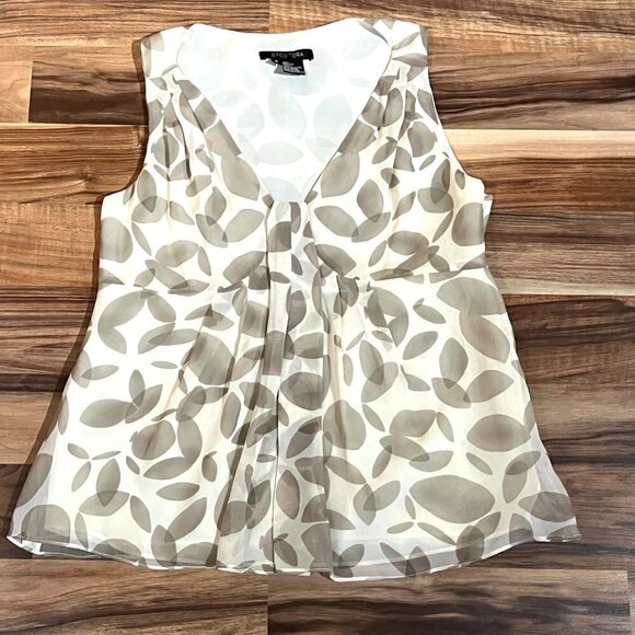 ETCETERA 100% Silk Luxury Ivory and Taupe Sleeveless Shell Tank Cami Size 8 - Picture 1 of 10